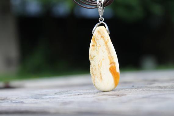 White Amber Necklace Bone Amber Pendant Orange Pure Genuine Baltic Amber For Woman Gift For Her