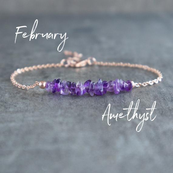 Amethyst Bracelet, February Birthstone Bracelet, Raw Stone Bracelets For Women, Amethyst Jewelry