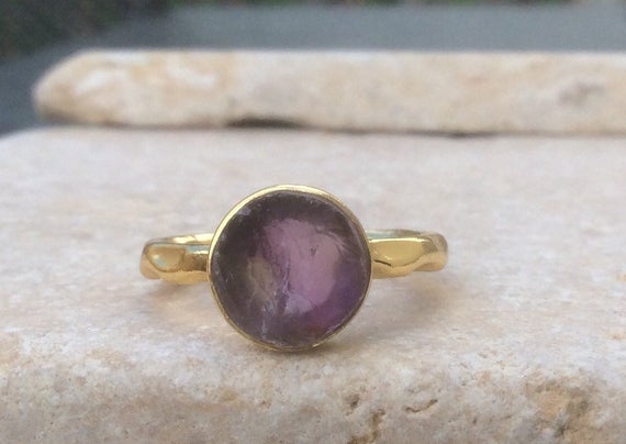Raw Stone Ring, Amethyst Gold Vermeil Ring, Purple Gemstone, February Birthstone Jewellery, Gift For Her