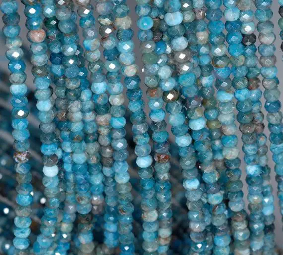 4x3mm Blue Apatite Gemstone Grade Aaa Fine Faceted Cut Rondelle Loose Beads 15.5 Inch Full Strand (80001674-791)