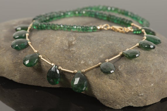 Green Apatite Necklace, Depp Green Apatite Natural Gemstone Necklace With Gold Filled Accents, Special Gift For Her