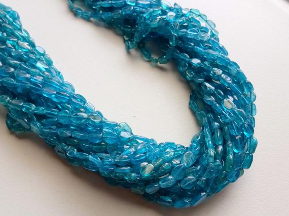 4.5-5mm Apatite Plain Oval Beads, Natural Neon Apatite Stone, Neon Apatite For Necklace, 3 Strands Blue Apatite Oval Beads, 13 Inch - Pdg231