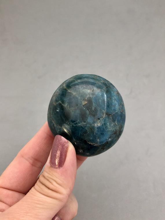 Blue Apatite Crystal Palm Stone (1 3/4") For Psychic Development, Self Acceptance, Meditation Palm Stone, Metaphysical Crystal, Third Eye