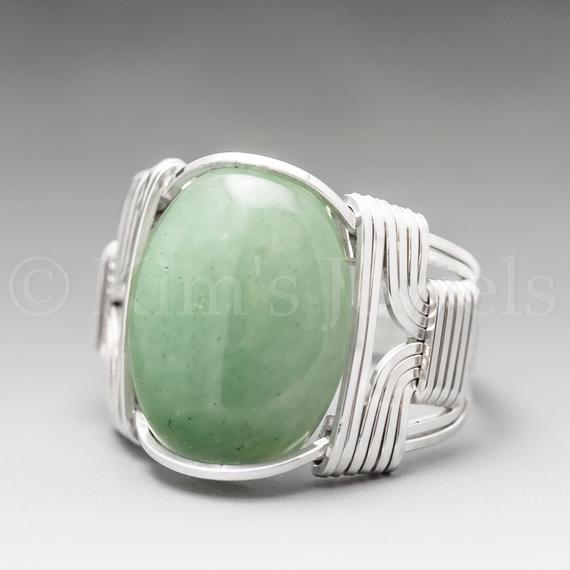 Green Aventurine Sterling Silver Wire Wrapped Gemstone Cabochon Ring - Optional Oxidation/antiquing - Made To Order, Ships Fast!