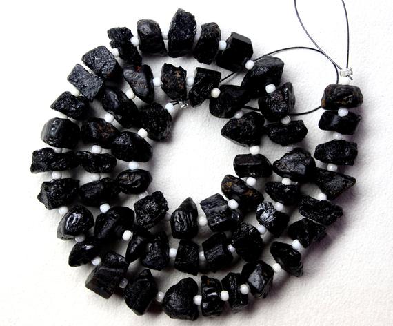 Top Quality 50 Pieces Natural Black Tourmaline Raw, Center Drilled,uneven Shape Rough, Size 6-8 Mm Making Black Jewelry Raw ,wholesale Price