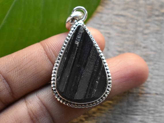 Natural Black Tourmaline Pendant,natural Tourmaline Pendant,925 Silver Pendant,raw Tourmaline Pendant,natural Black Tourmaline Pendant