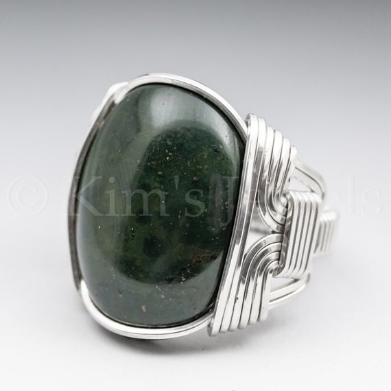 Bloodstone Gemstone 18x25mm Cabochon Sterling Silver Wire Wrapped Ring - Optional Oxidation/antiquing - Made To Order And Ships Fast!