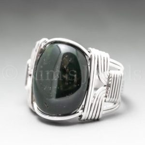 Shop Bloodstone Rings! Bloodstone Heliotrope Sterling Silver Wire Wrapped Gemstone Cabochon Ring – Optional Oxidation/Antiquing – Made to Order, Ships Fast! | Natural genuine Bloodstone rings, simple unique handcrafted gemstone rings. #rings #jewelry #shopping #gift #handmade #fashion #style #affiliate #ad