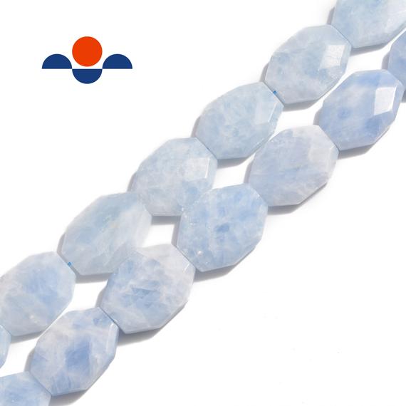 Blue Calcite Rectangle Slice Faceted Octagon Beads Approx 25x35mm 15.5" Strand