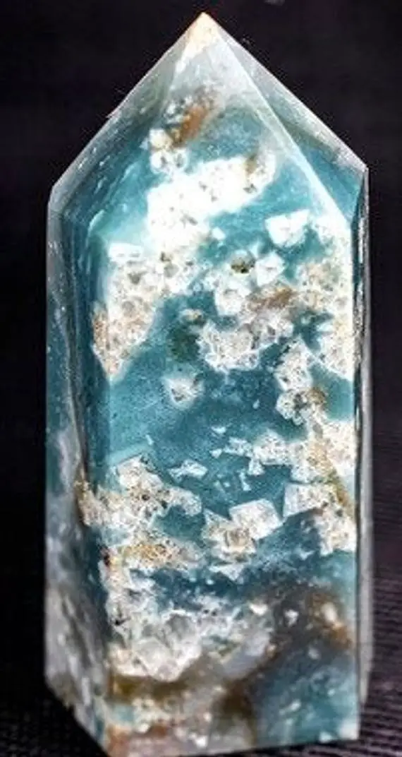 Caribbean Blue Calcite Tower 4.9" Tall And Weighs 1.19 Pounds