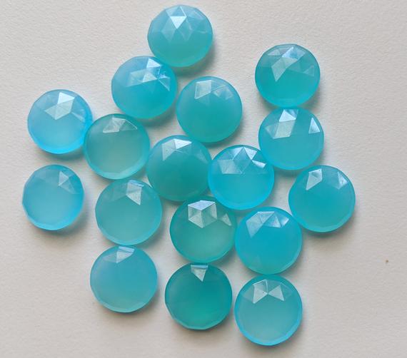 16mm Blue Chalcedony Round, 5 Pcs Blue Chalcedony Faceted Both Sides, Loose Blue Chalcedony, Chalcedony For Jewelry, Chalcedony Round- Pnt51