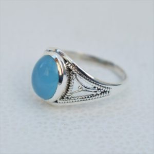 Natural Blue Chalcedony Ring-Handmade Silver Ring-925 Sterling Silver Ring-Oval Blue Chalcedony Ring-Promise Ring-Sagittarius Birthstone | Natural genuine Blue Chalcedony rings, simple unique handcrafted gemstone rings. #rings #jewelry #shopping #gift #handmade #fashion #style #affiliate #ad