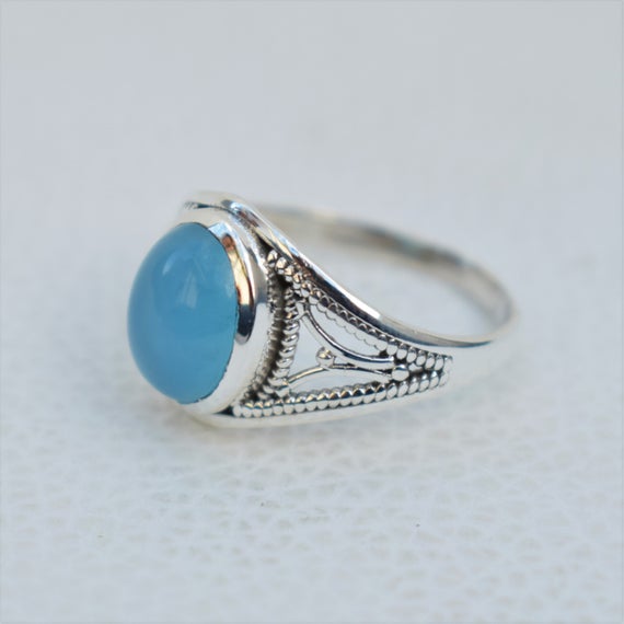 Natural Blue Chalcedony Ring-handmade Silver Ring-925 Sterling Silver Ring-oval Blue Chalcedony Ring-promise Ring-sagittarius Birthstone