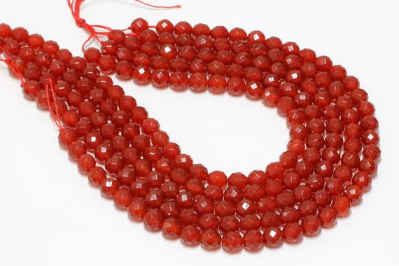 Gu-5825-3 - Red Carnelian Faceted Round Beads - 64 Facetes - 10mm - Gemstone Beads - 16" Full Strand