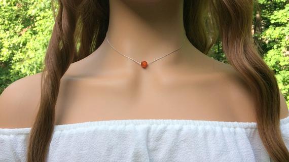 Carnelian Choker Necklace Sterling Silver - Sacral Chakra - Dainty Necklace