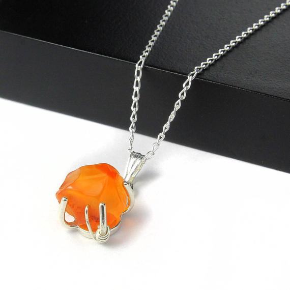 Carnelian Necklace Sterling Silver - Mother's Day Gift - Irregular Shaped Rough Raw Carnelian Stone - Rough Gemstone Jewelry