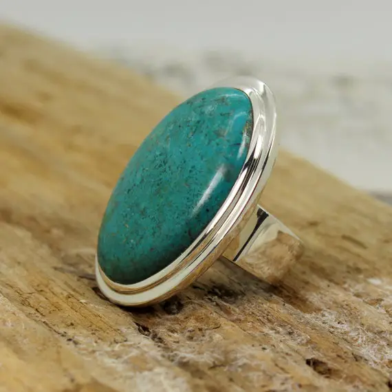 Huge... Chrysocolla Stone Ring Amazing Turquoise Blue Color Oval Shape Natural Chrysocolla Stone Set On 925 Sterling Solid Silver Handmade