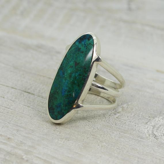 Wow... Chrysocolla Ring Set On Sterling Silver 925 Natural Chrysocolla Teal Blue Ring Set On Solid Silver Good Quality Jewelry