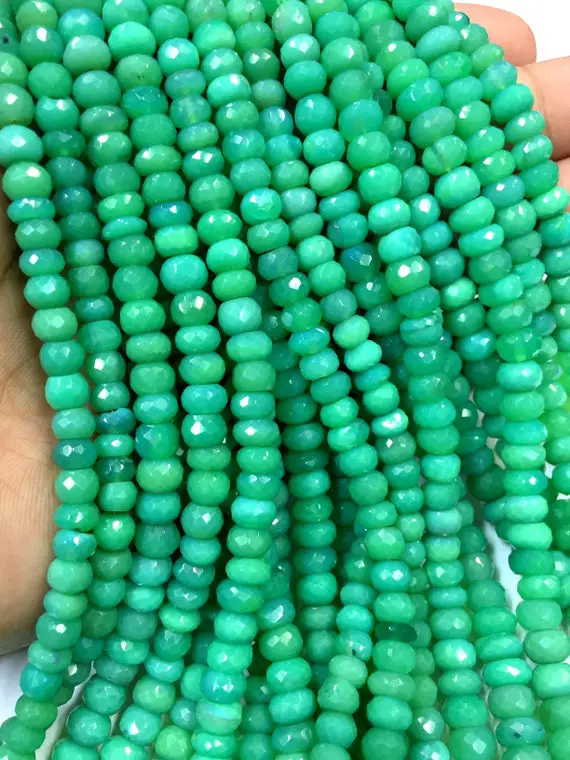 Closeout Sale! Chrysoprase Faceted Rondelle Beads Chrysoprase Beads Apple Green Colour Beads 7.5 To 8.mm Beads Top Quality Total 10 Strands