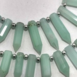 Shop Chrysoprase Faceted Beads! Chrysoprase Faceted Pencil Bullet Shape Beads , Chrysoprase Faceted Briolette ,8 Inch Strand,Natural Chryspprase Beads For Jewelry Making | Natural genuine faceted Chrysoprase beads for beading and jewelry making.  #jewelry #beads #beadedjewelry #diyjewelry #jewelrymaking #beadstore #beading #affiliate #ad