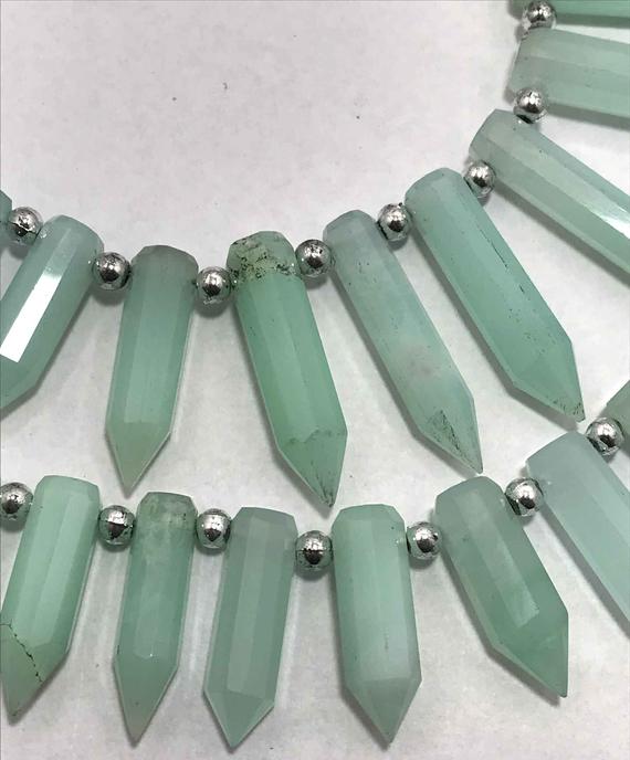 Chrysoprase Faceted Pencil Bullet Shape Beads , Chrysoprase Faceted Briolette ,8 Inch Strand,natural Chryspprase Beads For Jewelry Making