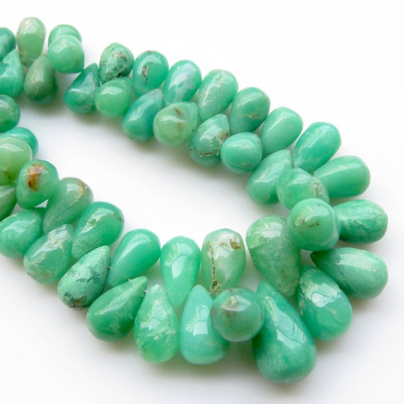 Natural Chrysoprase Gemstone Beads, Chrysoprase Smooth Teardrop Briolettes Beads Loose, 8mm To 15mm Beads, Sold As 6"/3", Gds1316