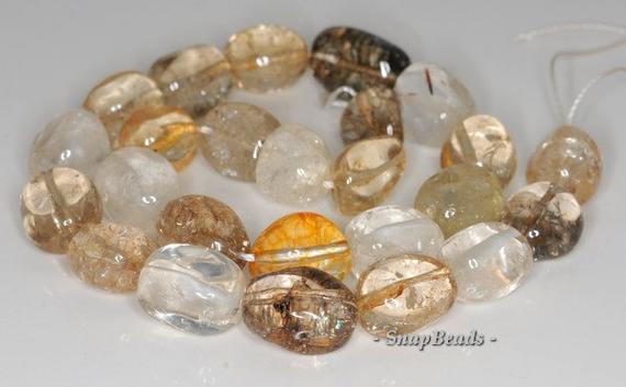 19x13-13x12mm Citrine Smoky Rock Crystal Mix Quartz Gemstone Nugget Loose Beads 7 Inch Half Strand (90191096-b36-569)