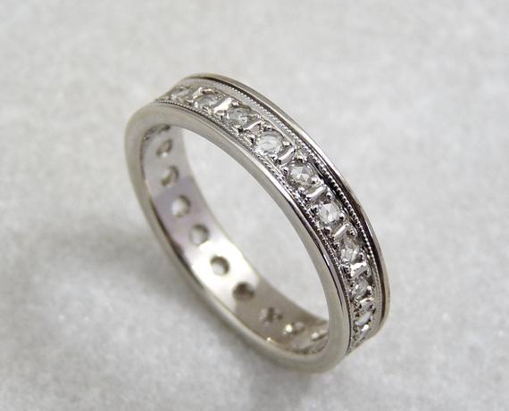 Rose Cut Diamond Eternity Band, Rose Cut Diamond Ring, Eternity Ring Gemstone Ring, Gold Gemstone Ring, Natural White Rosecut Diamond Ring