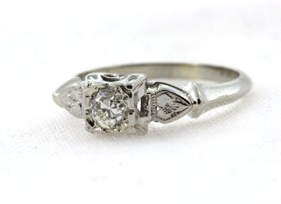 Vintage Diamond Engagement Ring, Mid Century Old European Diamond Wedding Ring