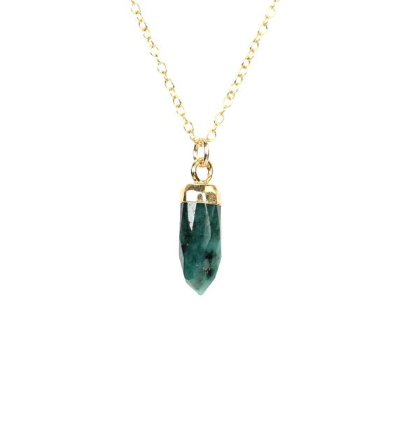 Emerald Necklace, Green Spike Necklace, Green Gem Necklace, Crystal Necklace, Chakra Necklace, African Emerald Necklace, 14k Gold Filled