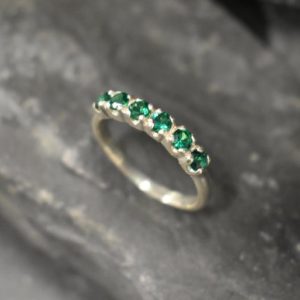 Created Emerald Ring, Created Emerald, Half Eternity Ring, Vintage Ring, Emerald Ring, Eternity Ring, Wave Band, Solid Silver Ring, Emerald | Natural genuine Array jewelry. Buy crystal jewelry, handmade handcrafted artisan jewelry for women.  Unique handmade gift ideas. #jewelry #beadedjewelry #beadedjewelry #gift #shopping #handmadejewelry #fashion #style #product #jewelry #affiliate #ad