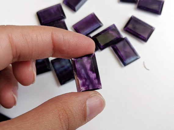 12x18mm Fluorite Emerald Cut, 6 Pieces Natural Purple Fluorite Rectangle Cabochons For Jewelry, Loose Fluorite Stones - Pksg129