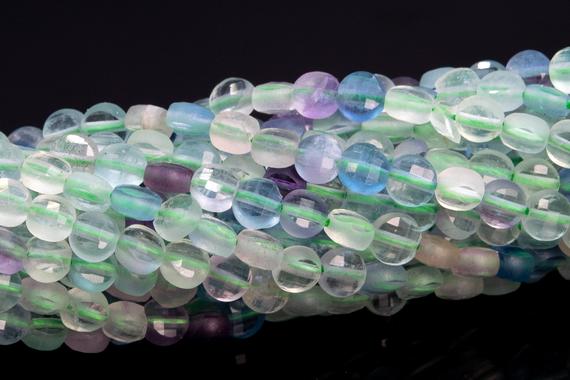 4mm Multicolor Fluorite Beads Faceted Flat Round Button Grade Aaa Genuine Natural Gemstone Loose Beads 15" / 7.5" Bulk Lot Options (111686)