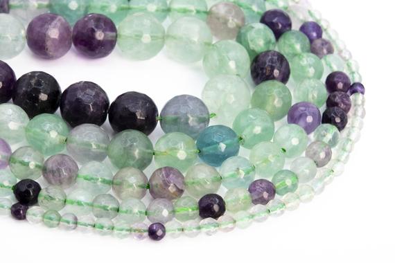 Genuine Natural Multicolor Fluorite Loose Beads Grade Aaa Micro Faceted Round Shape 6mm 8mm