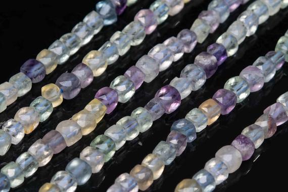 Genuine Natural Multicolor Fluorite Loose Beads Grade Aa Faceted Cube Shape 3mm
