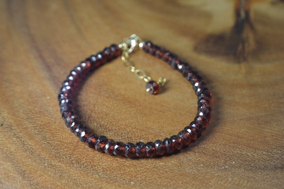 Red Garnet Bracelet In 14k Gold // January Birthstone // 2nd Anniversary Gift // Mozambique Garnet // Stacking Bracelet // Statement Garnet