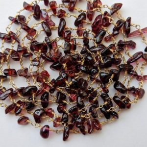 Shop Garnet Chip & Nugget Beads! 5-10mm Garnet Wire Wrapped Chips, Garnet Rosary Beaded Chain, Chain By The Foot, 925 Silver Gold Polish Garnet (1 Foot to 5 Feet Options) | Natural genuine chip Garnet beads for beading and jewelry making.  #jewelry #beads #beadedjewelry #diyjewelry #jewelrymaking #beadstore #beading #affiliate #ad