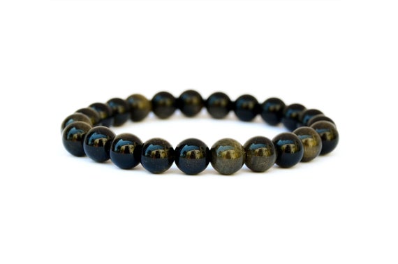 Golden Obsidian Beaded Bracelet - String Bracelet With 8mm Beads - Yoga Jewelry - Gift For Friend