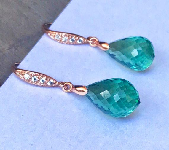 Rose Gold Pave Green Amethyst Earrings. Natural Amethyst Dangles. 16 Carats.  Luxury Jewelry. Grass Green. Gift For Mother