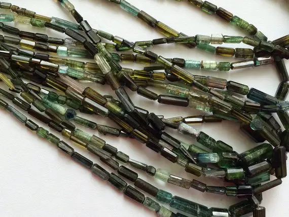 4-11mm Rare Tourmaline Beads, Green Tourmaline Faceted Pipes For Jewelry, Rare Tourmaline Fancy Designer Strand (7in To 14in Options)