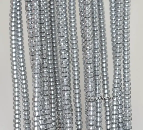 4x2mm Silver Hematite Gemstone Silver Rondelle Heishi 4x2mm Loose Beads 16 Inch Full Strand (90188983-149a)