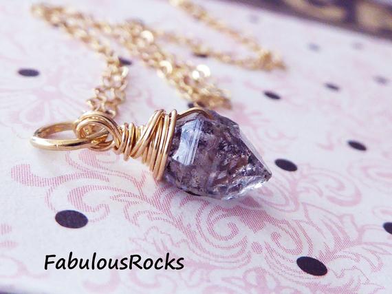 Herkimer Diamond Gemstone Necklace / Herkimers Quartz Crystal Nugget Pendant Charm / Metaphysical Gem Healing Crystal Hj Solo