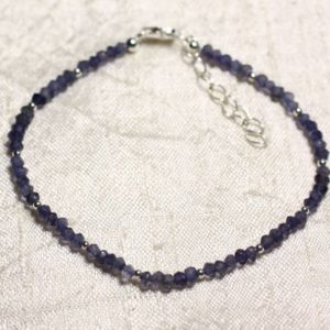 Shop Iolite Bracelets! Bracelet 925 Sterling Silver And Stone – Iolite Cordierite Faceted Rondelles 3mm | Natural genuine Iolite bracelets. Buy crystal jewelry, handmade handcrafted artisan jewelry for women.  Unique handmade gift ideas. #jewelry #beadedbracelets #beadedjewelry #gift #shopping #handmadejewelry #fashion #style #product #bracelets #affiliate #ad