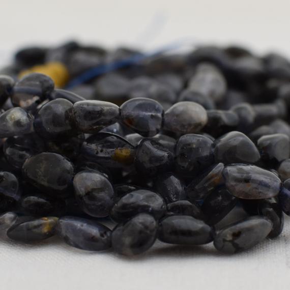 Natural Iolite Semi-precious Gemstone Tumbled Stone Nugget Pebble Beads - 5mm - 8mm - 15" Strand