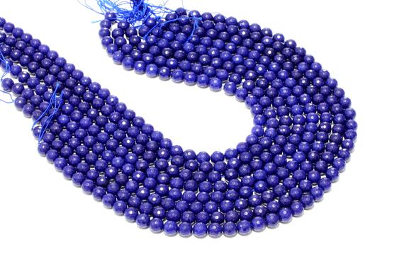 Clearance Sale - Fashion Necklace Blue Jade Beads,faceted Beads,semiprecious Round Beads,unique Beads,gemstone Beads - 16" Full Strand