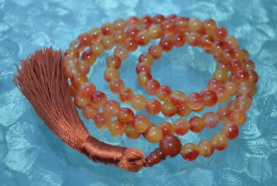 Cyber Monday Sale Genstone Kundalini Mala Beads Orange Jade Prayer Beads 108 Mala Beads Yoga Jewelry Buddhist Hindu Rosarychristmas