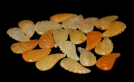 11x6mm Yellow Jade Gemstone Carved Angel Wing Beads Bulk Lot 2,6,12,24,48 (90187169-001)