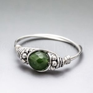 Shop Jade Rings! Canadian Jade Faceted Bali Sterling Silver Wire Wrapped Gemstone BEAD Ring – Made to Order, Ships Fast! | Natural genuine Jade rings, simple unique handcrafted gemstone rings. #rings #jewelry #shopping #gift #handmade #fashion #style #affiliate #ad