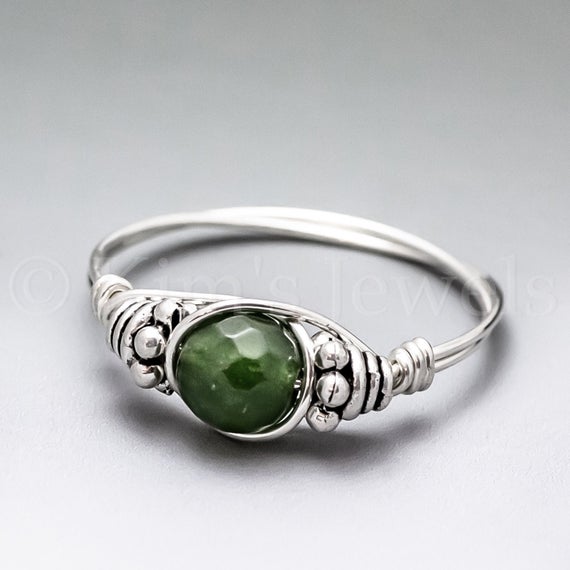 Canadian Jade Faceted Bali Sterling Silver Wire Wrapped Gemstone Bead Ring - Made To Order, Ships Fast!