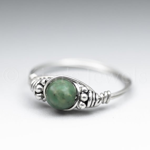 Ching Hai Jade Dolomite Marble Bali Sterling Silver Wire Wrapped Gemstone Bead Ring - Made To Order, Ships Fast!